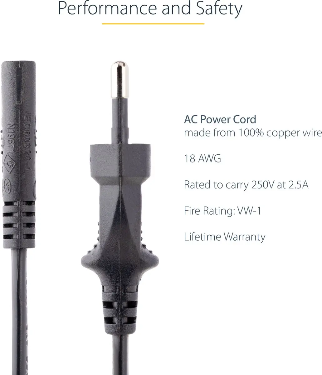 Startech 752E-3M-POWER-LEAD Laptopstroomkabel - 3m - EU naar C7 - Zwart