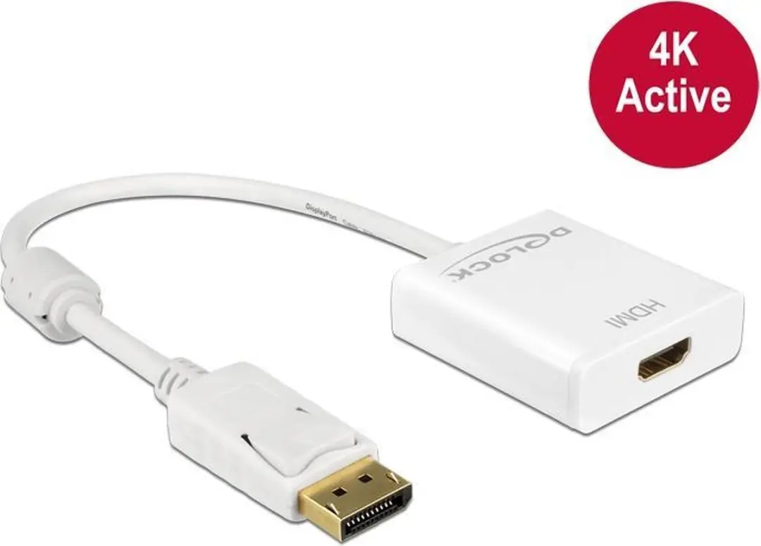 Delock DisplayPort naar HDMI Adapter 4K 30Hz - Wit - 0,20m