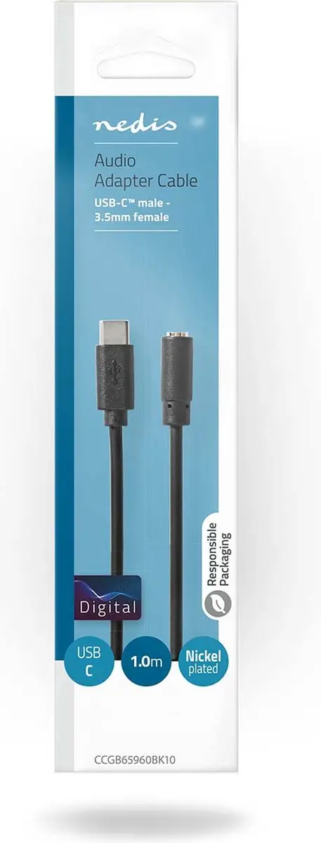 Nedis USB-C Adapter 3,5mm Vrouwelijk - 1m - Zwart