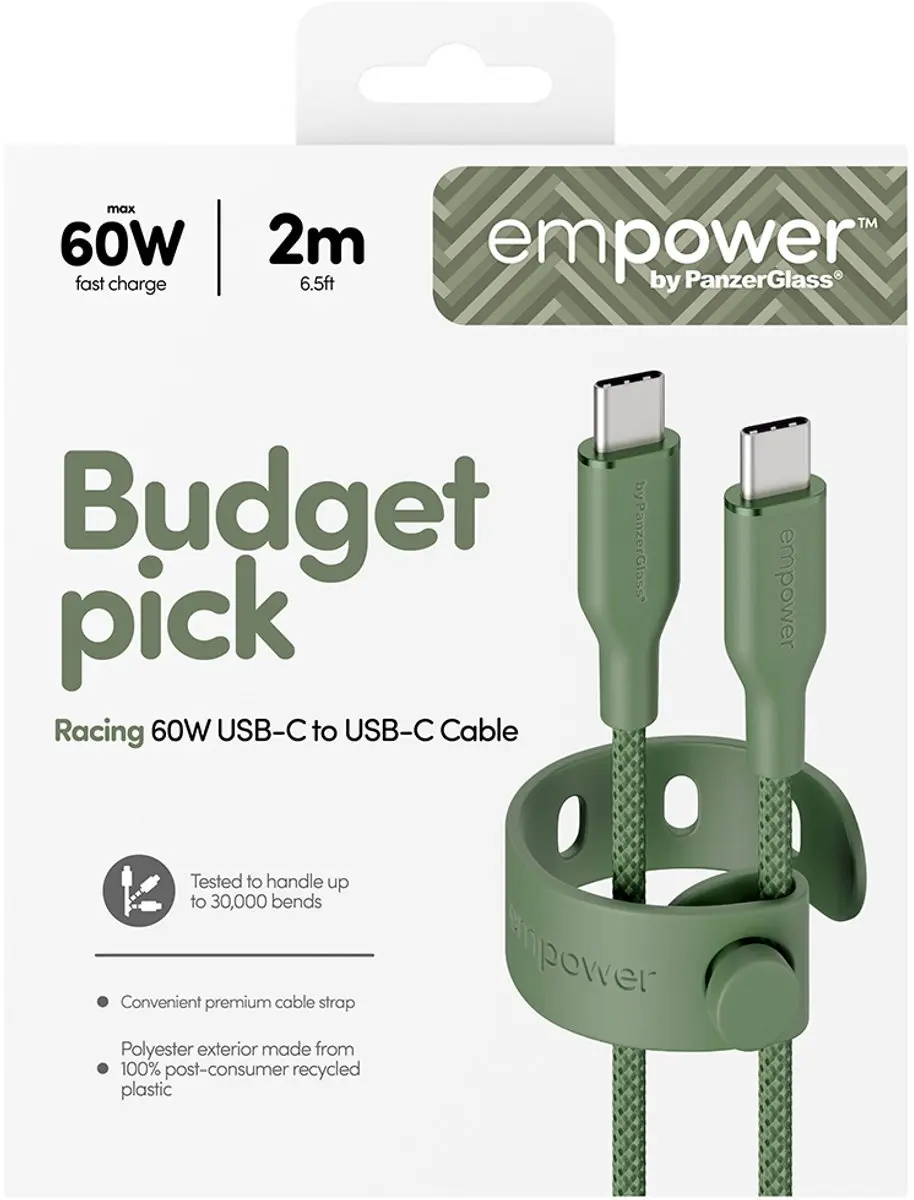 PanzerGlass empower Racing 60W USB-C Kabel - 2M - Groen