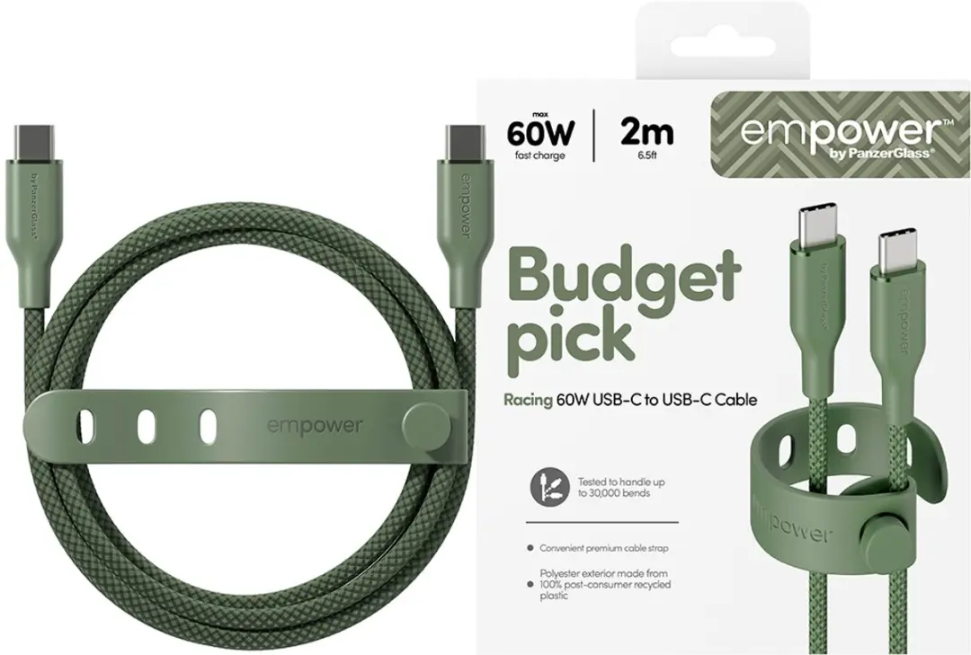 PanzerGlass empower Racing 60W USB-C Kabel - 2M - Groen