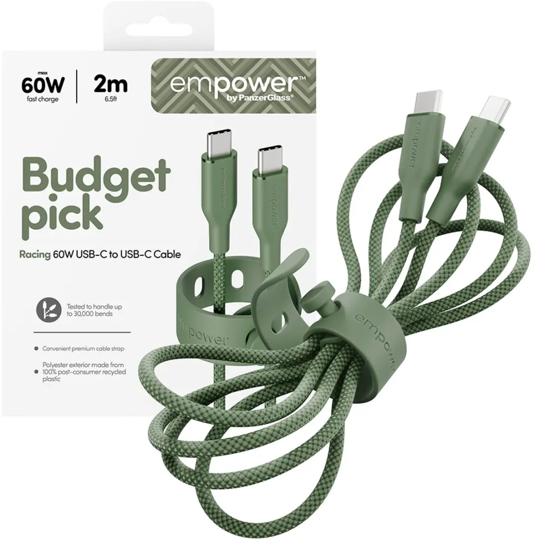 PanzerGlass empower Racing 60W USB-C Kabel - 2M - Groen - afbeelding 6 van 6