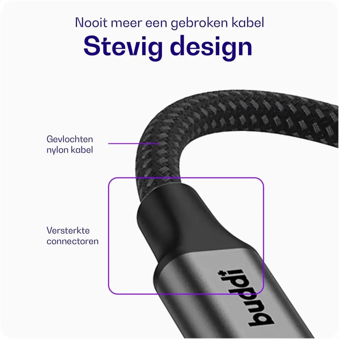Buddi Flex Aux Kabel 3.5mm Jack - 10M - Zwart/Grijs