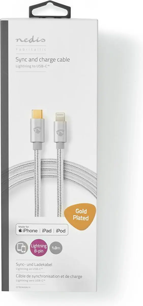 Nedis Lightning Kabel USB-C 8-Pins 1m - Verguld - Zilver - afbeelding 6 van 6