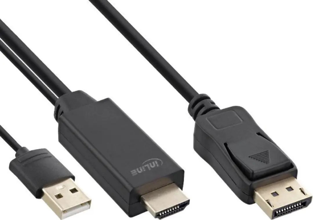 InLine HDMI naar DisplayPort Kabel 4K 30Hz - 1,5m - USB-A Voeding - Zwart