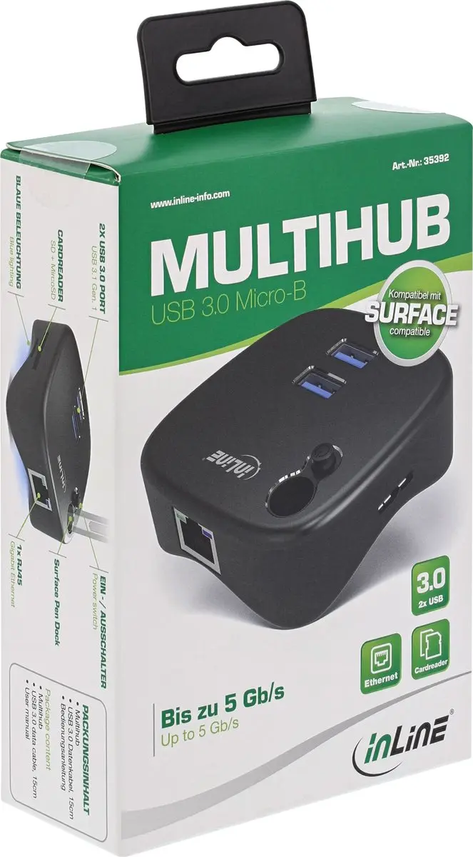 InLine USB-A naar RJ45 + 2x USB-A + SD Adapter 35392 - Zwart