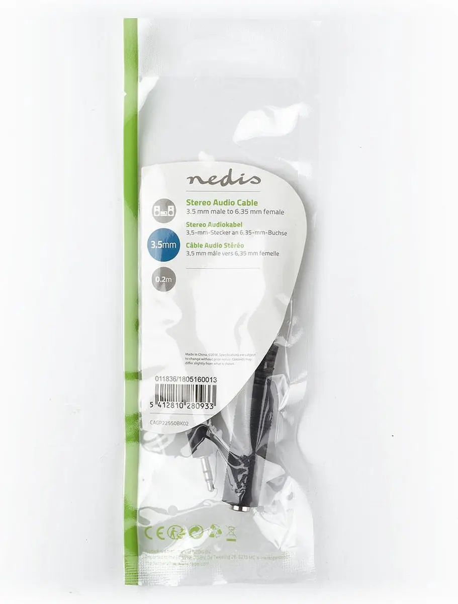 Nedis Stereo-Audiokabel 3,5mm Male - 6,35mm Female 0,20m - Zwart