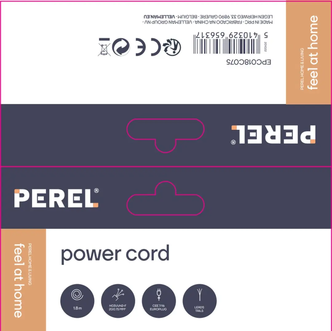 Perel Voedingskabel H03VVH2-F 2G0.75 1.8m - 2.5A/230V - Zwart