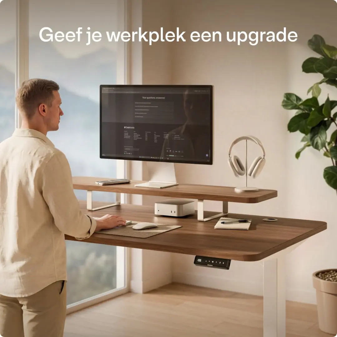 Desktronic Monitorstandaard 2 Schermen - 114 x 28cm - Wit/Walnoot