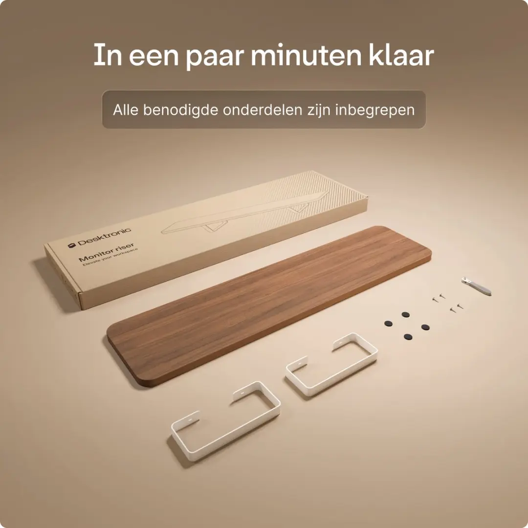 Desktronic Monitorstandaard 2 Schermen - 114 x 28cm - Wit/Walnoot