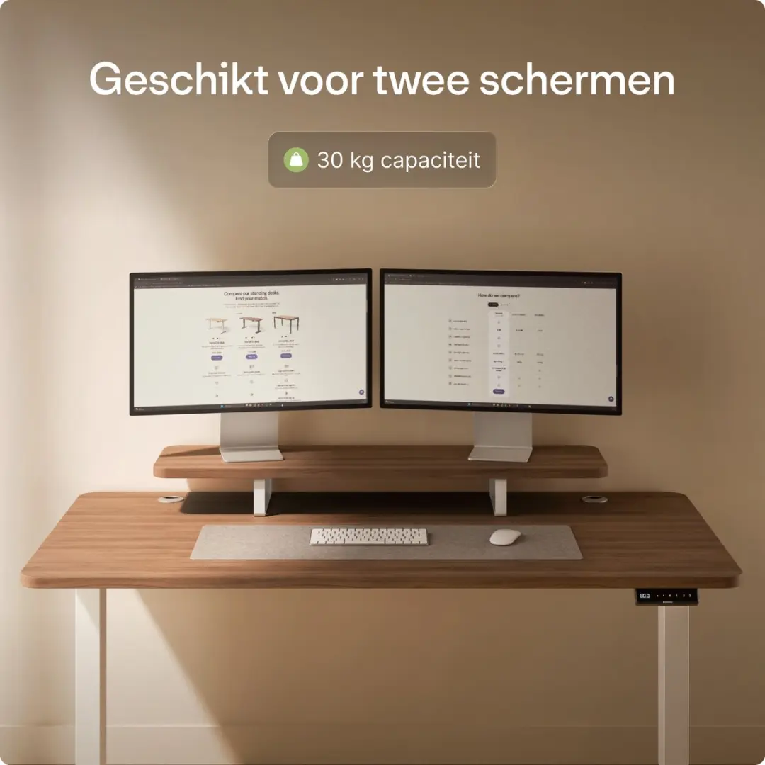 Desktronic Monitorstandaard 2 Schermen - 114 x 28cm - Wit/Walnoot