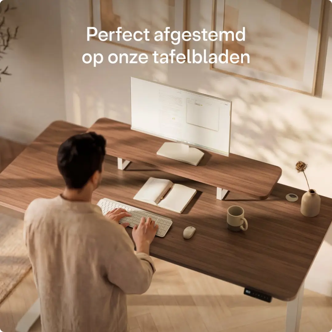 Desktronic Monitorstandaard 2 Schermen - 114 x 28cm - Wit/Walnoot