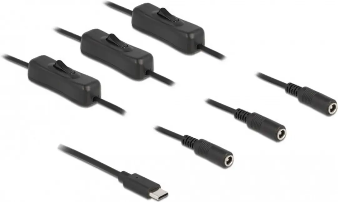 Delock USB-C DC Splitter 3x 5,5x2,1mm - 15W - 1m - Zwart
