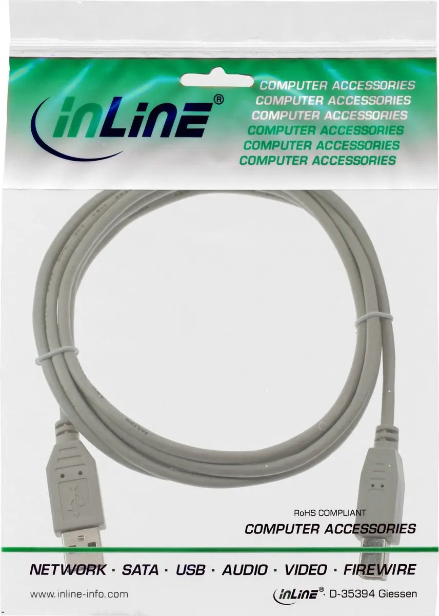 InLine USB naar USB-B Kabel 2.0 - 1m - 2A - Beige