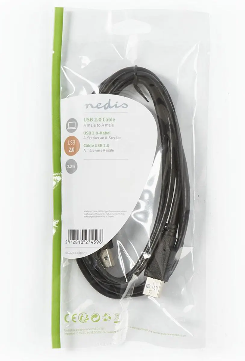 Nedis USB 2.0 Kabel USB-A Male 2m - Zwart