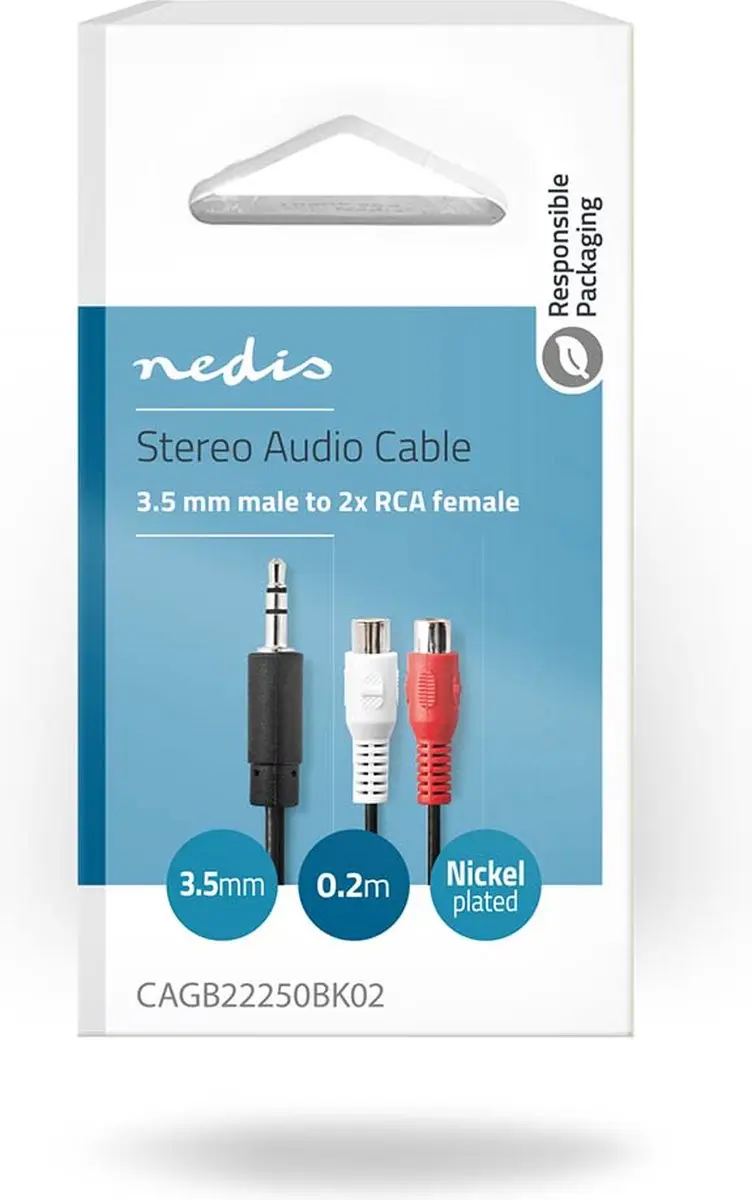 Nedis Stereo-Audiokabel 3,5mm Male - 2x RCA Female 0,2m - Zwart
