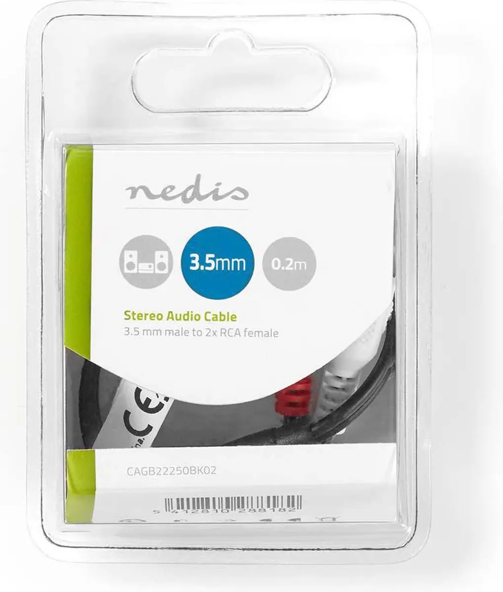 Nedis Stereo-Audiokabel 3,5mm Male - 2x RCA Female 0,2m - Zwart