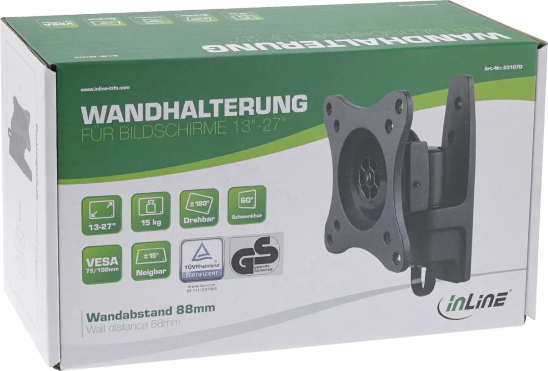 InLine Wandhouder Monitor 27" - 15kg - Zwart