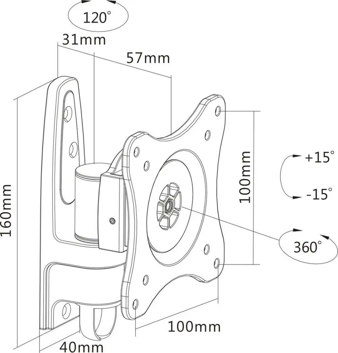 InLine Wandhouder Monitor 27" - 15kg - Zwart