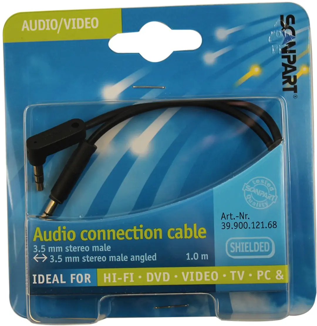 Scanpart AUX Kabel 1m Haaks - 3,5mm naar 3,5mm - Zwart