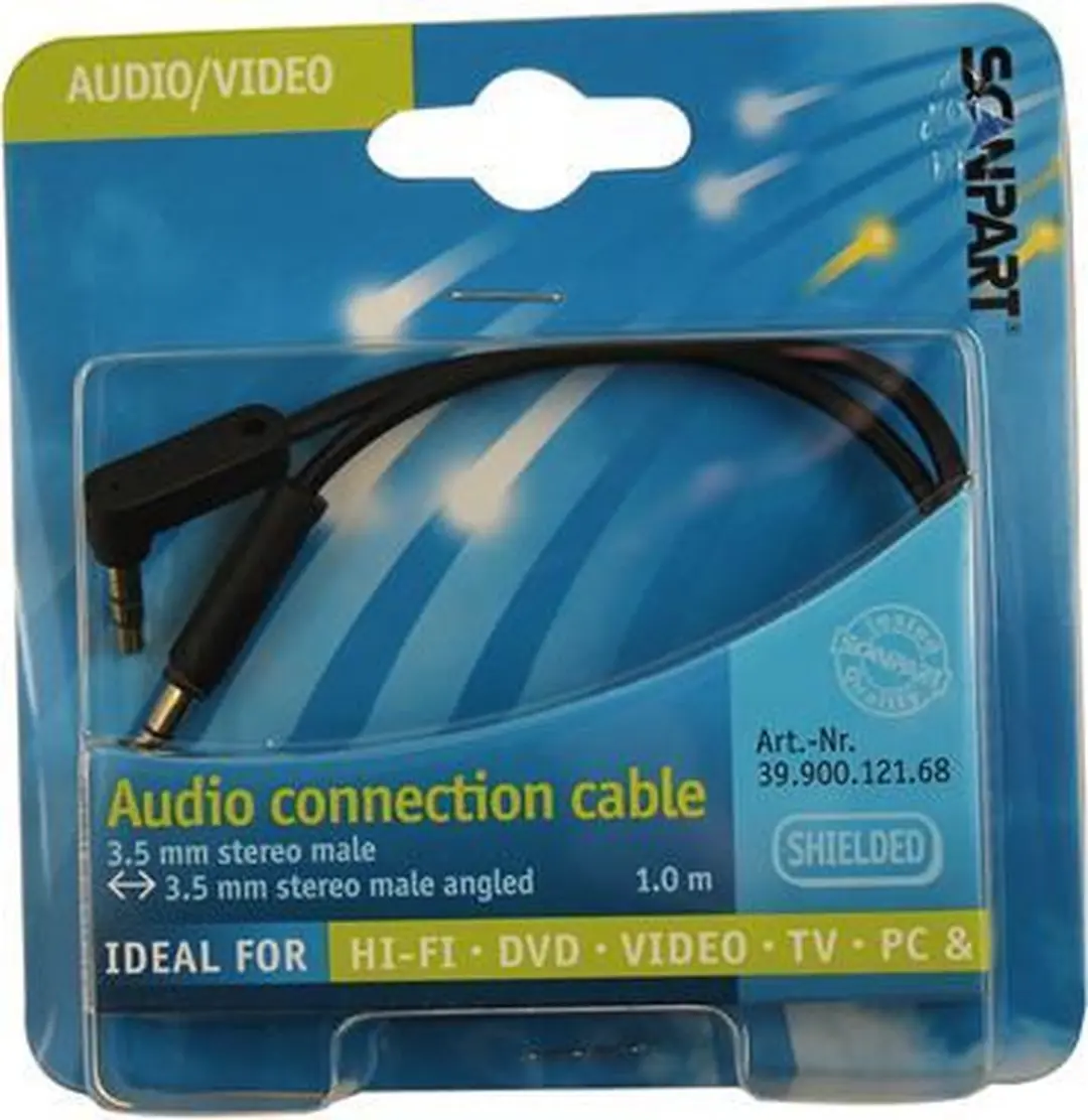 Scanpart AUX Kabel 1m Haaks - 3,5mm naar 3,5mm - Zwart