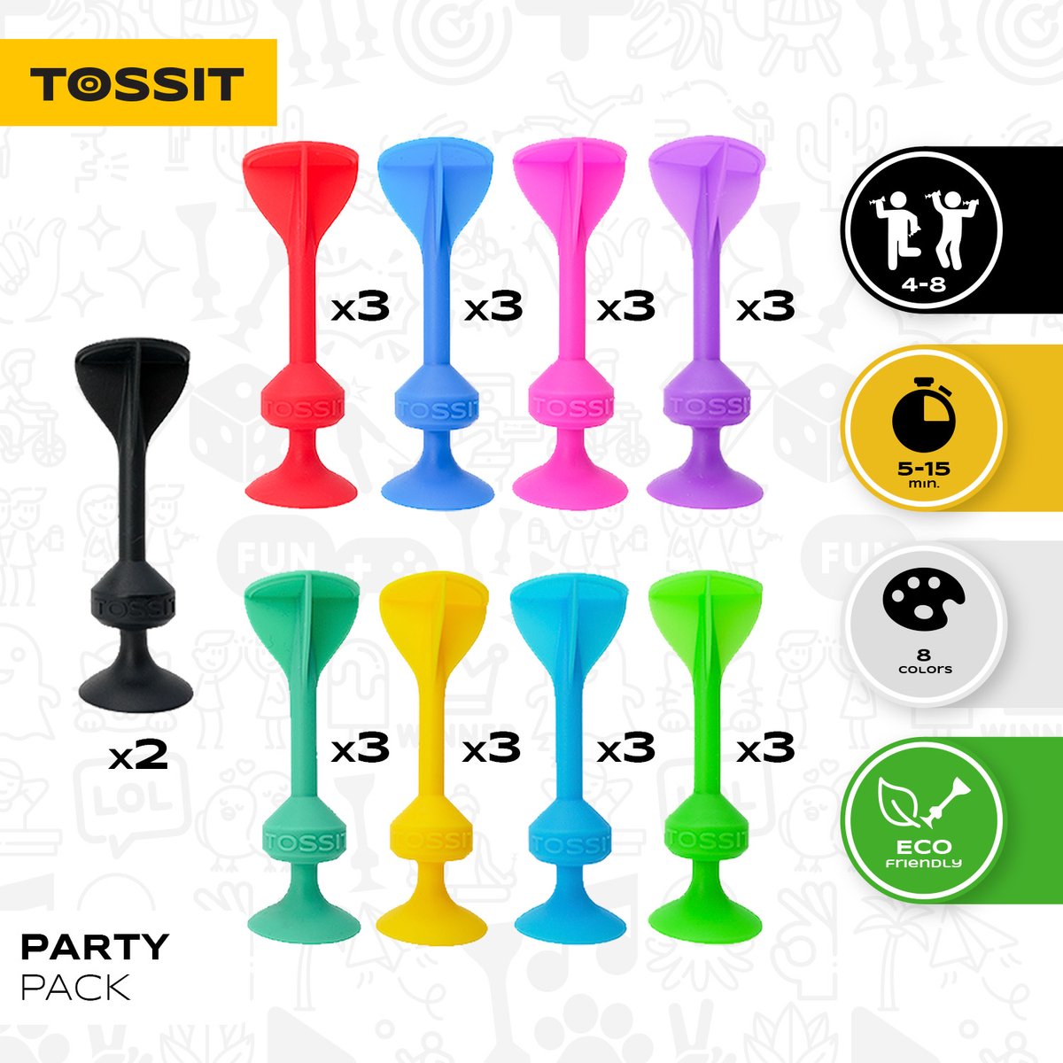 999 Games - Tossit - Party Pack - Darts - Petanque - HET LEVEN IS LEUK, JUST TOSS IT! - Geavanceerde siliconen dart