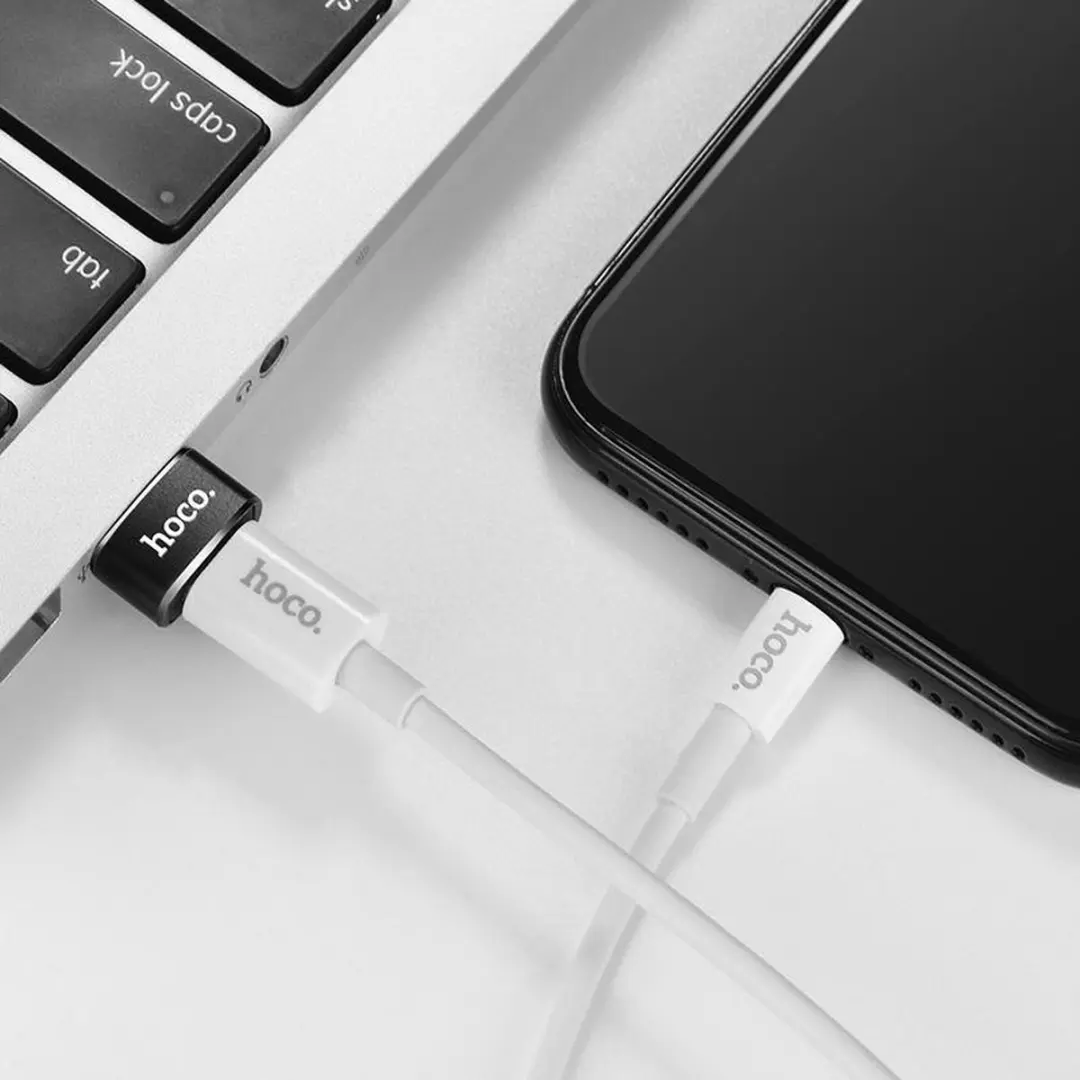 Hoco UA6 USB naar USB-C Adapter - Opladen & Data - Zwart