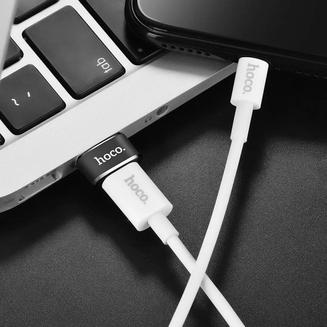 Hoco UA6 USB naar USB-C Adapter - Opladen & Data - Zwart - afbeelding 6 van 6