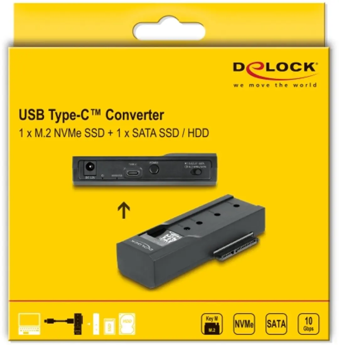 Delock USB Type-C Converter M.2/SATA SSD - Zwart