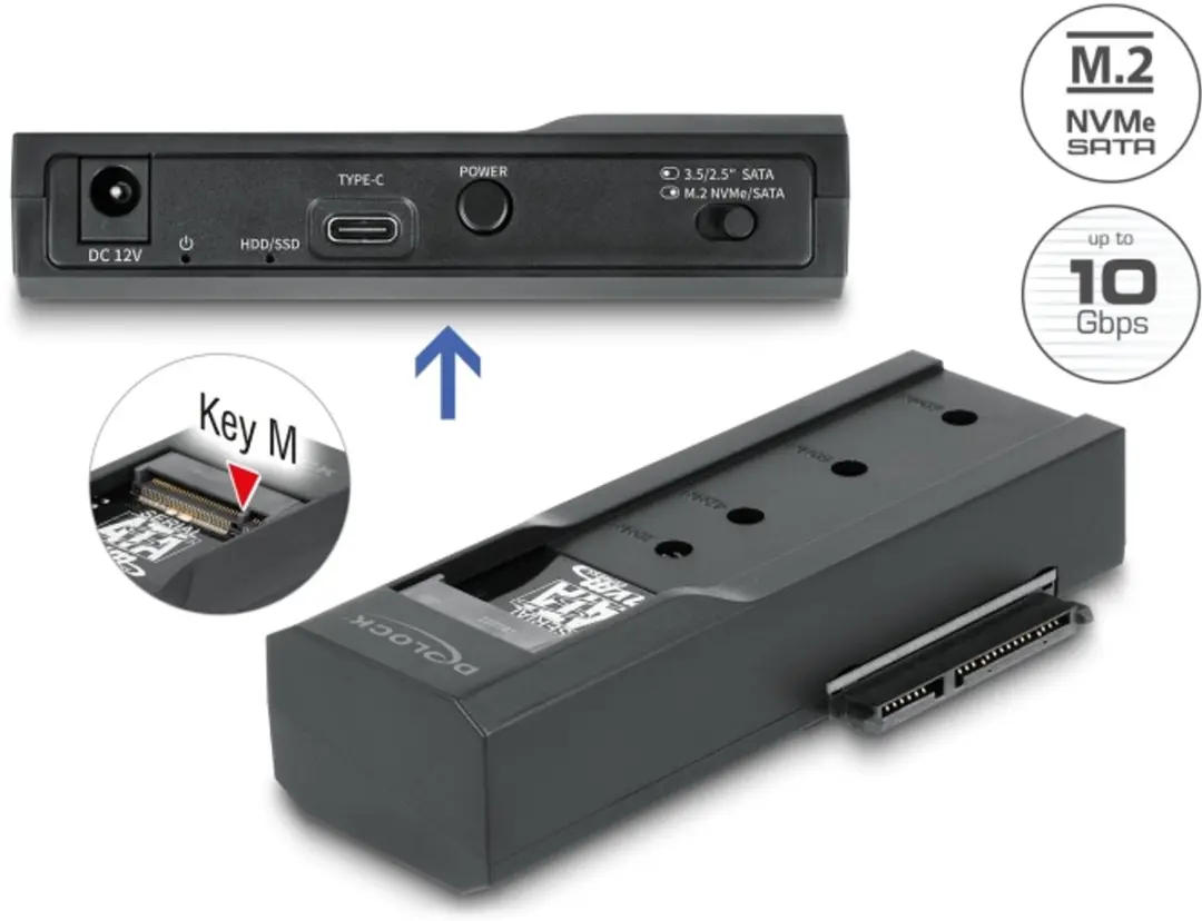 Delock USB Type-C Converter M.2/SATA SSD - Zwart