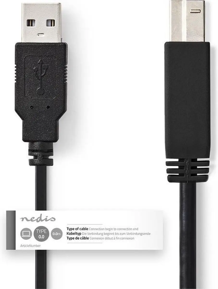 Nedis USB 2.0 A-B Kabel 1m - USB-A naar USB-B - 480 Mbps - Zwart - afbeelding 6 van 6