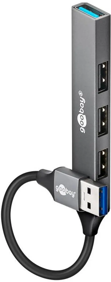 Goobay USB-Hub 4x USB-A - Aluminium - 0,10m - Grijs