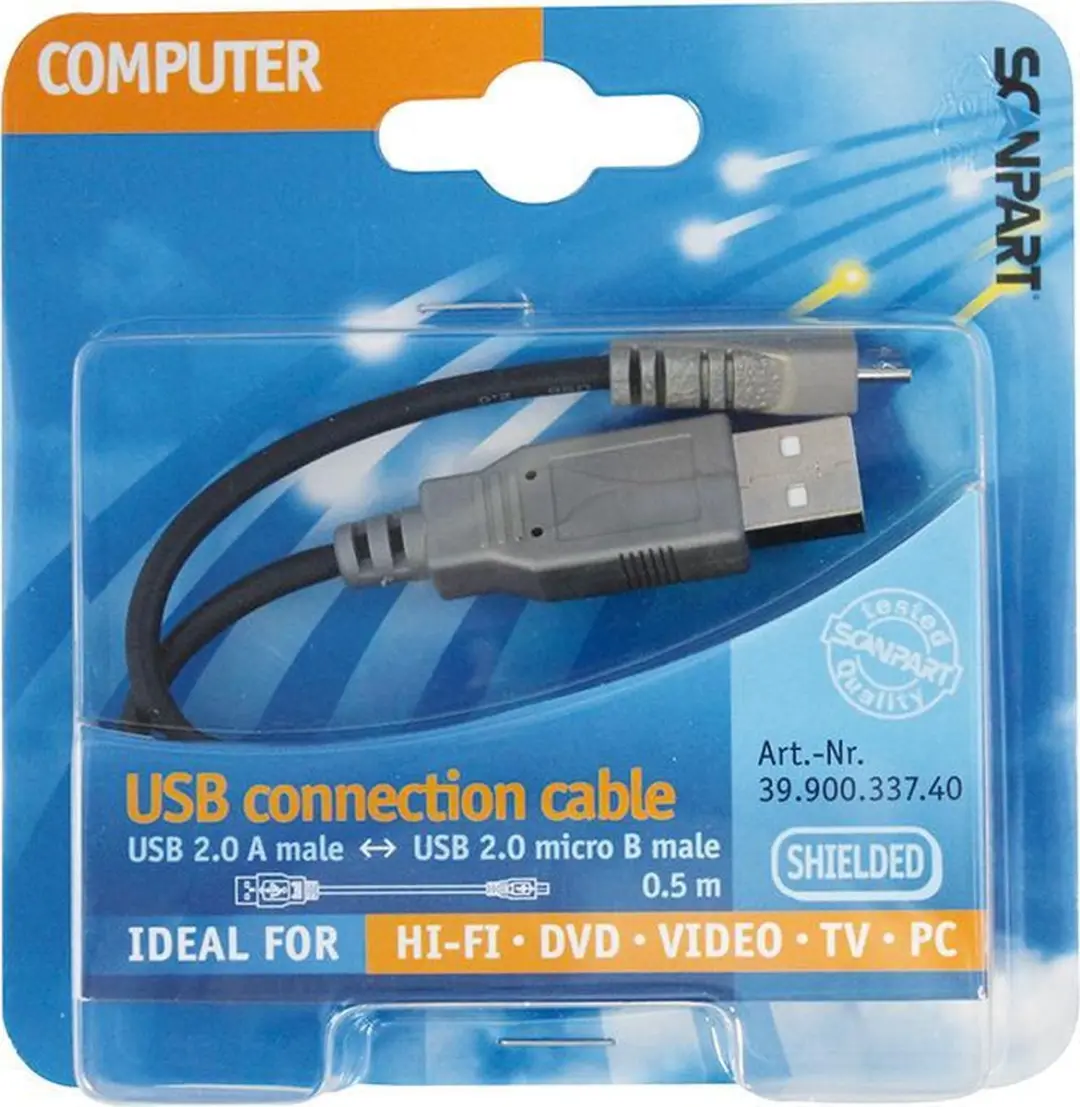 Scanpart Micro USB Kabel 0.5m - Zwart-Zilver