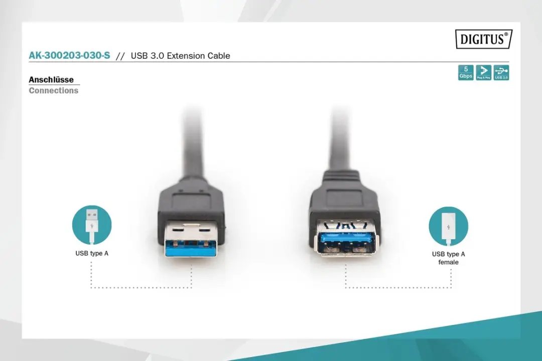Digitus USB 3.1 Gen.1 Verlengkabel A/A - 5Gbps - 3m - Zwart