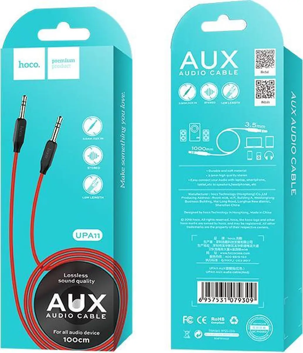 Hoco UPA11 AUX Audiokabel 3,5mm - 1m - Zwart - afbeelding 6 van 6
