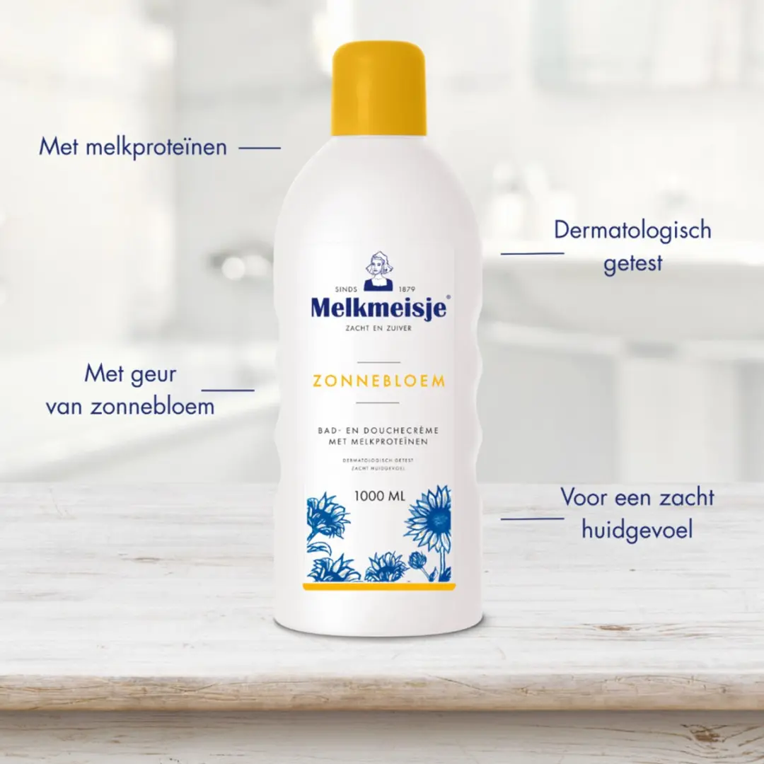 Melkmeisje Bad en Douche Crème Zonnebloem & Melk 1000ml - 25 Stuks