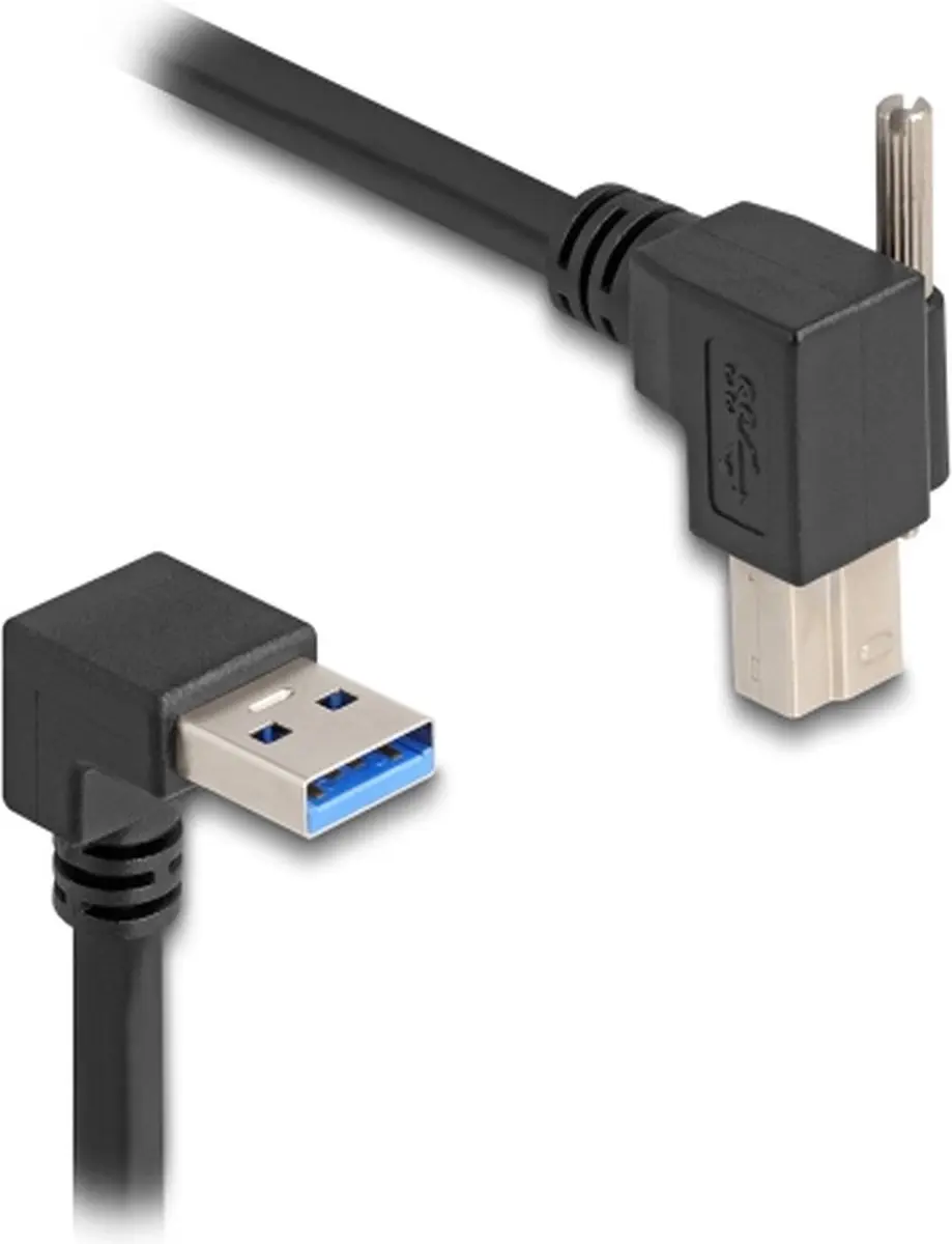 Delock USB 5Gbps A male 90° naar B male met schroef 1m - Zwart
