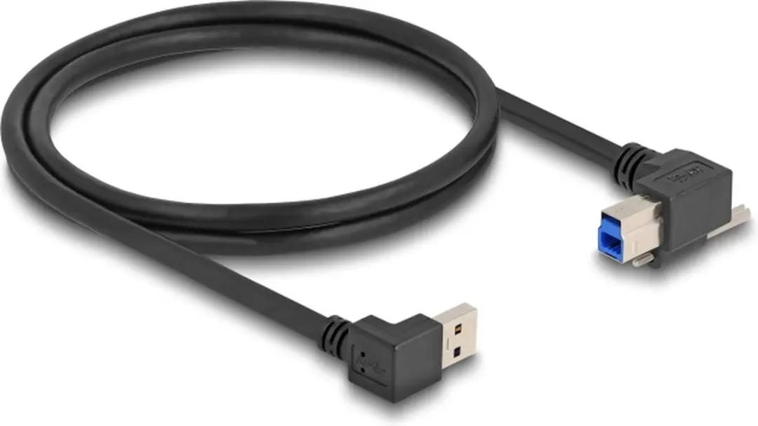 Delock USB 5Gbps A male 90° naar B male met schroef 1m - Zwart