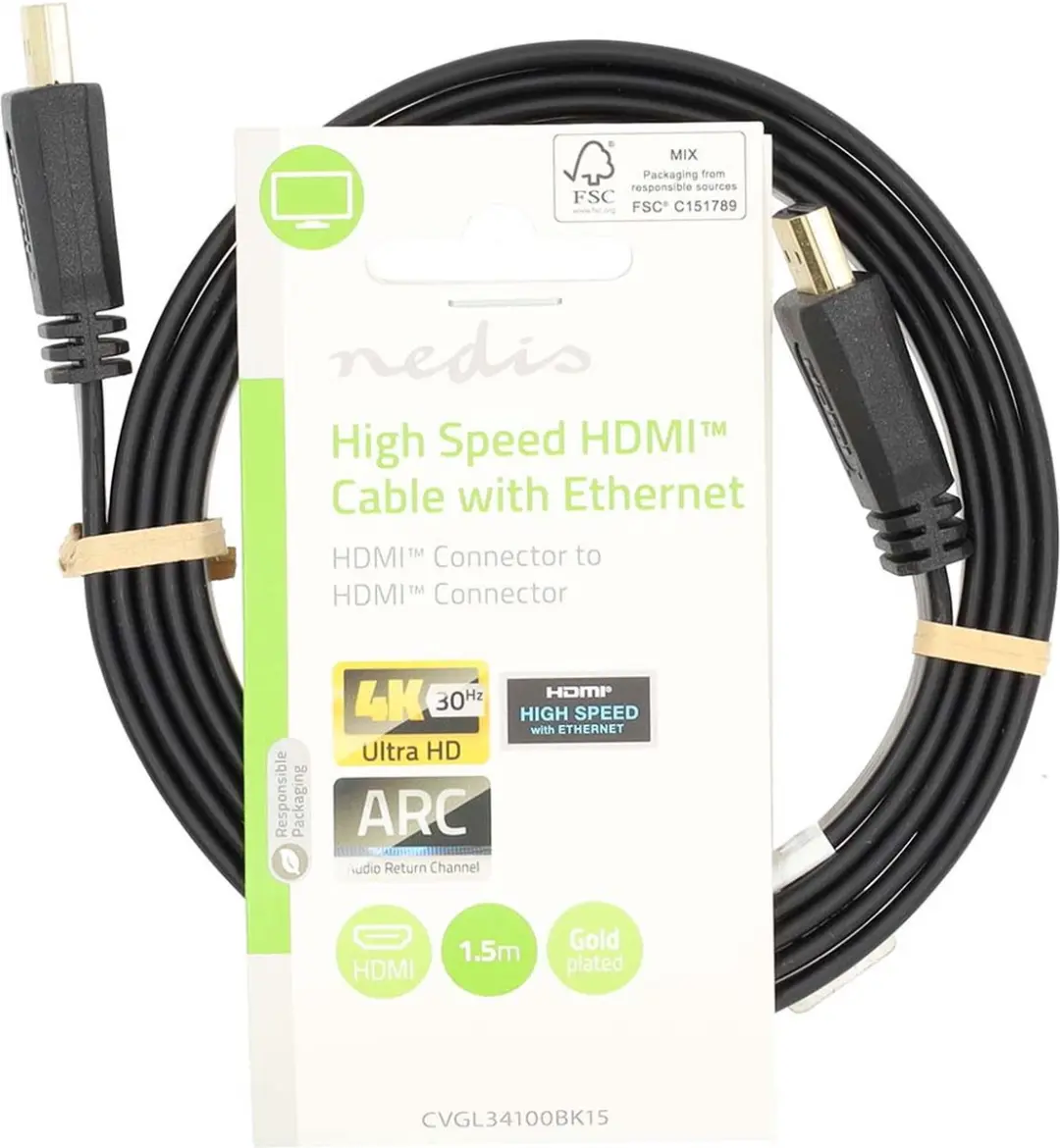 Nedis High Speed HDMI-Kabel CVGL34100BK15 - 4K@30Hz - 1.5m - Plat - Zwart