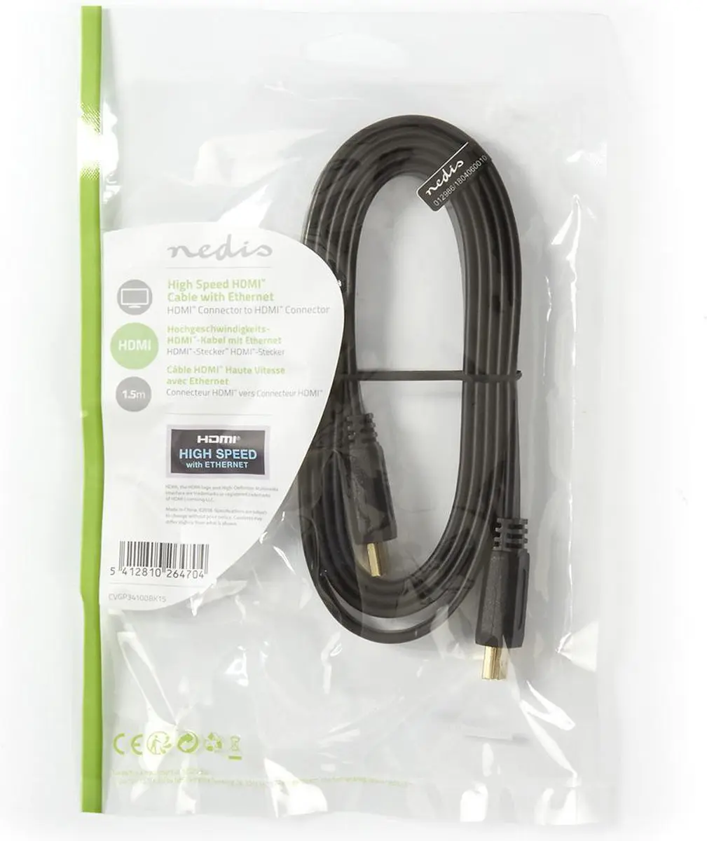 Nedis High Speed HDMI-Kabel CVGL34100BK15 - 4K@30Hz - 1.5m - Plat - Zwart