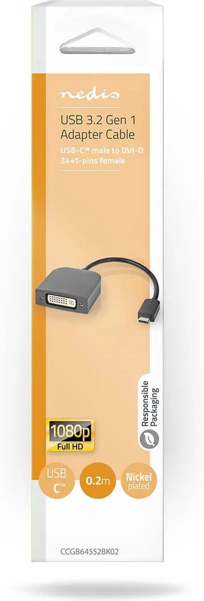 Nedis USB-C DVI Adapter CCGB64552BK02 - 1080p - 0,20m - Zwart