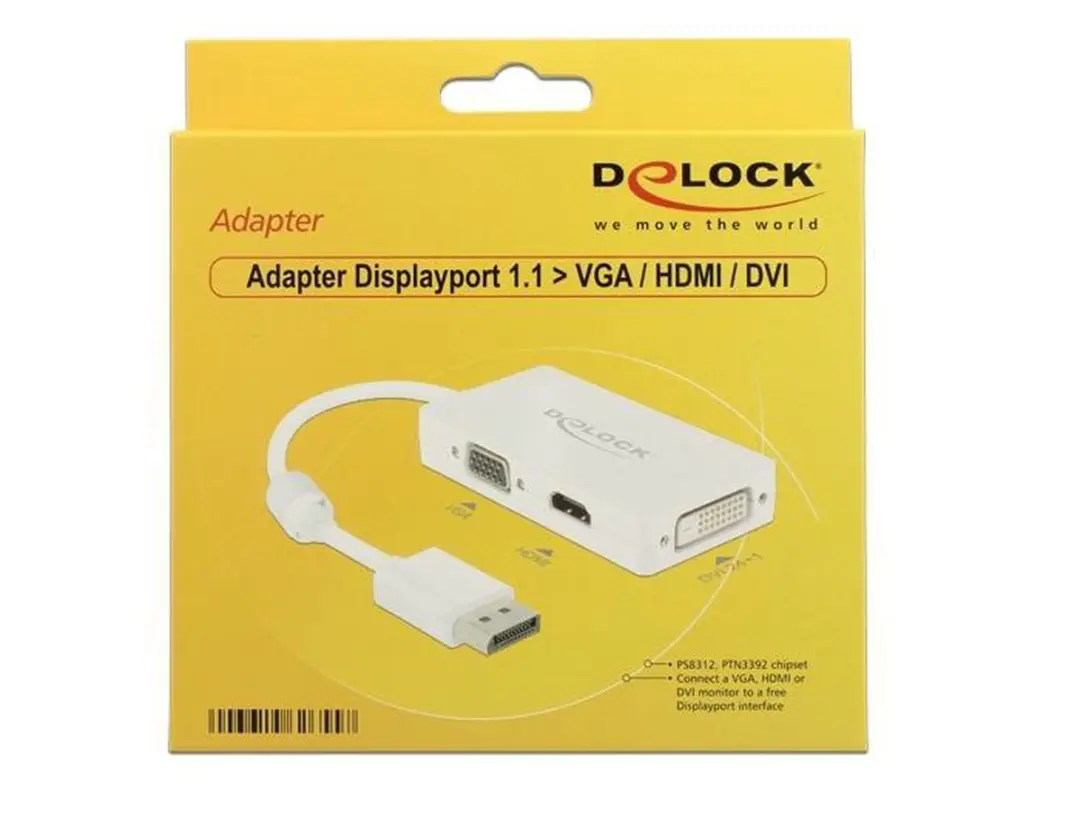 Delock DisplayPort naar HDMI/DVI/VGA Adapter - 0,15m - Wit