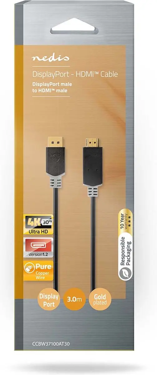 Nedis DisplayPort-Kabel 4K@30Hz - 3m - Antraciet