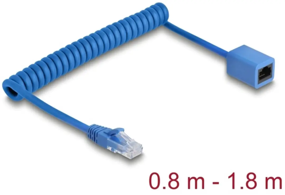 Delock RJ45 Coiled Kabel Cat.6 Blauw 0,8-1,8m