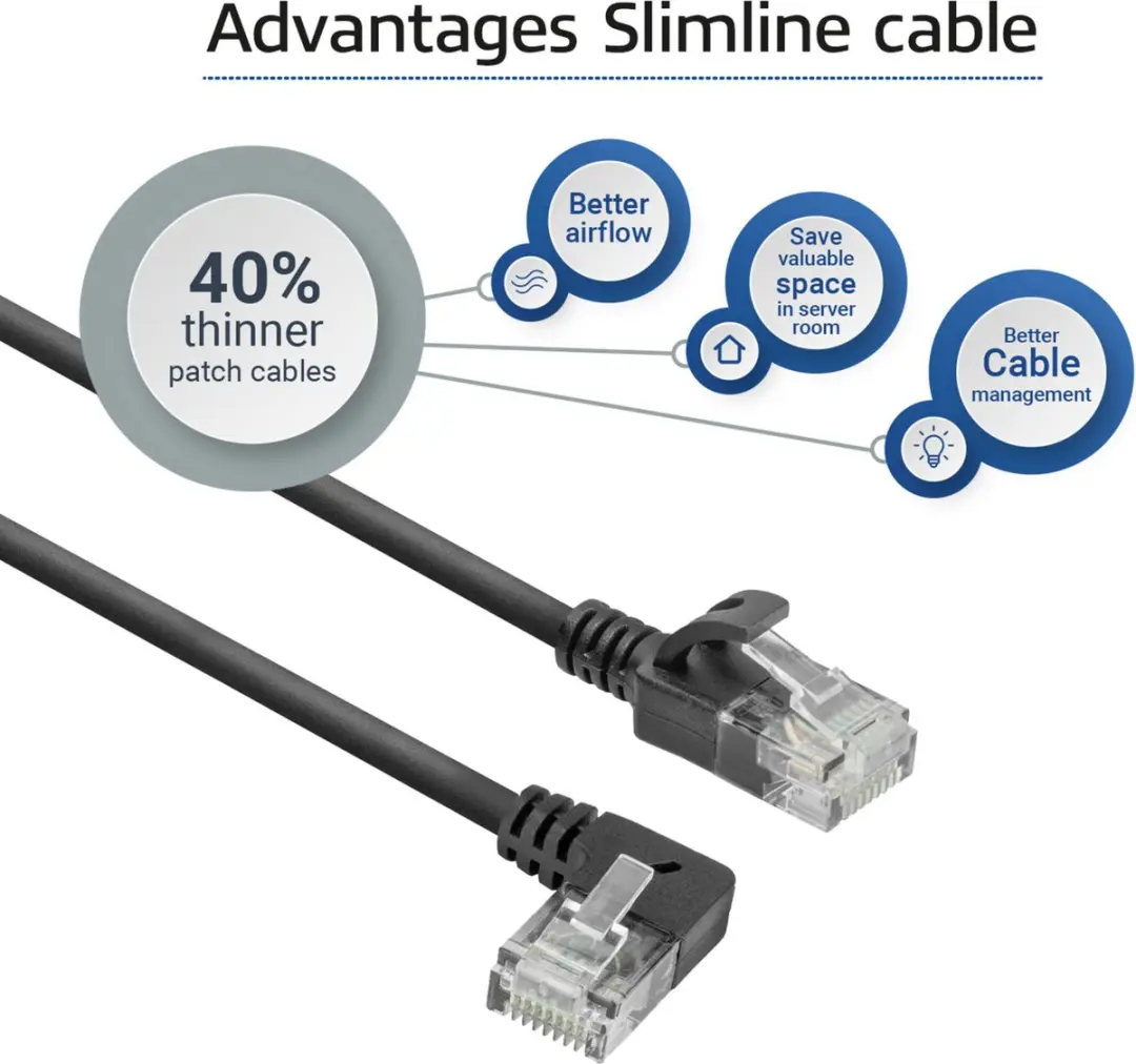 ACT DC1901 U/UTP CAT6A Patchkabel 1m - 90° Links - Zwart