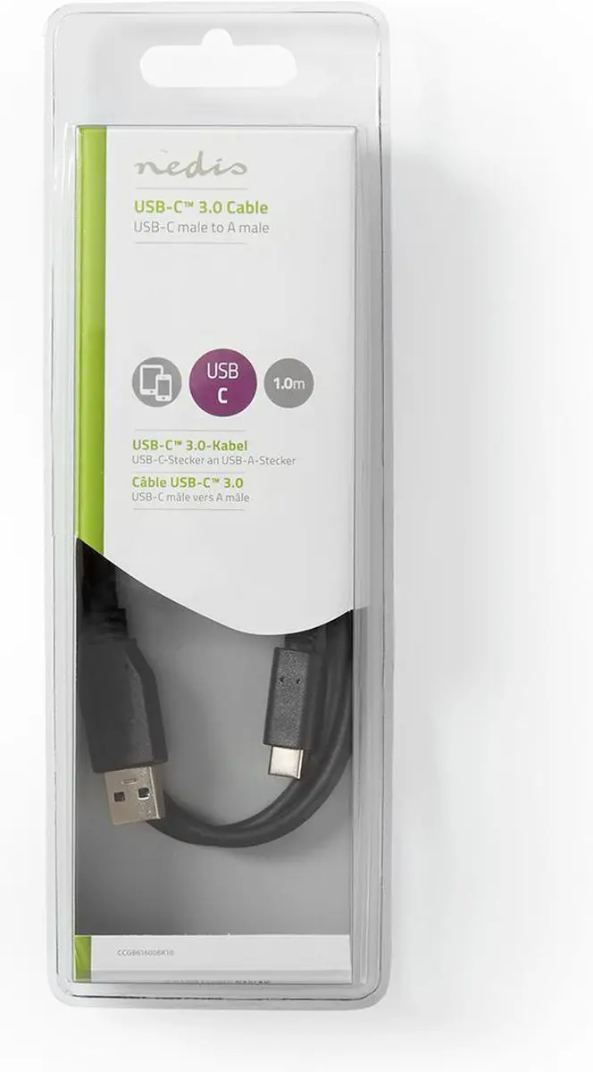 Nedis USB 3.2 Gen 1 USB-A naar USB-C Kabel 60W 1m - Zwart
