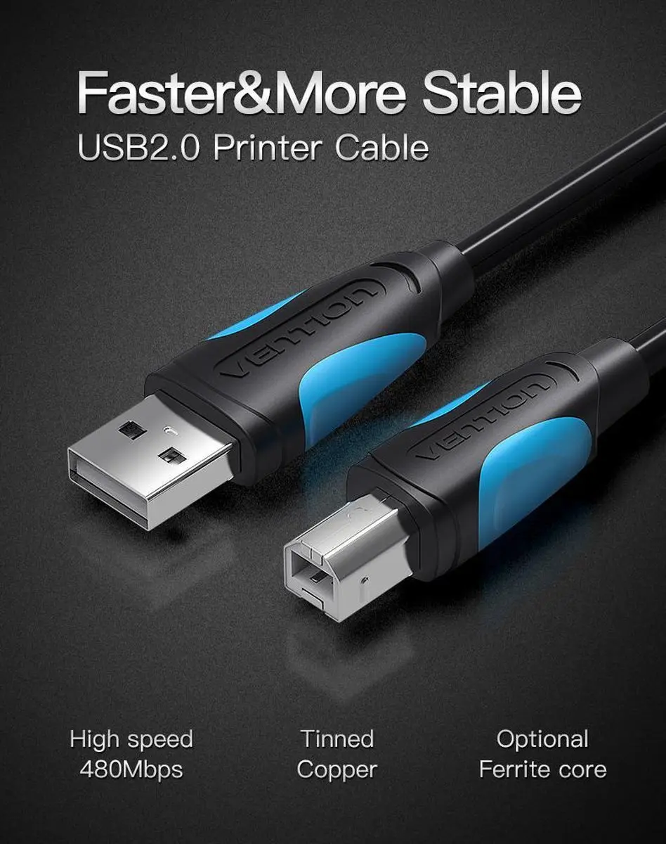 Vention USB-B Printerkabel 5m - 20A - Zwart