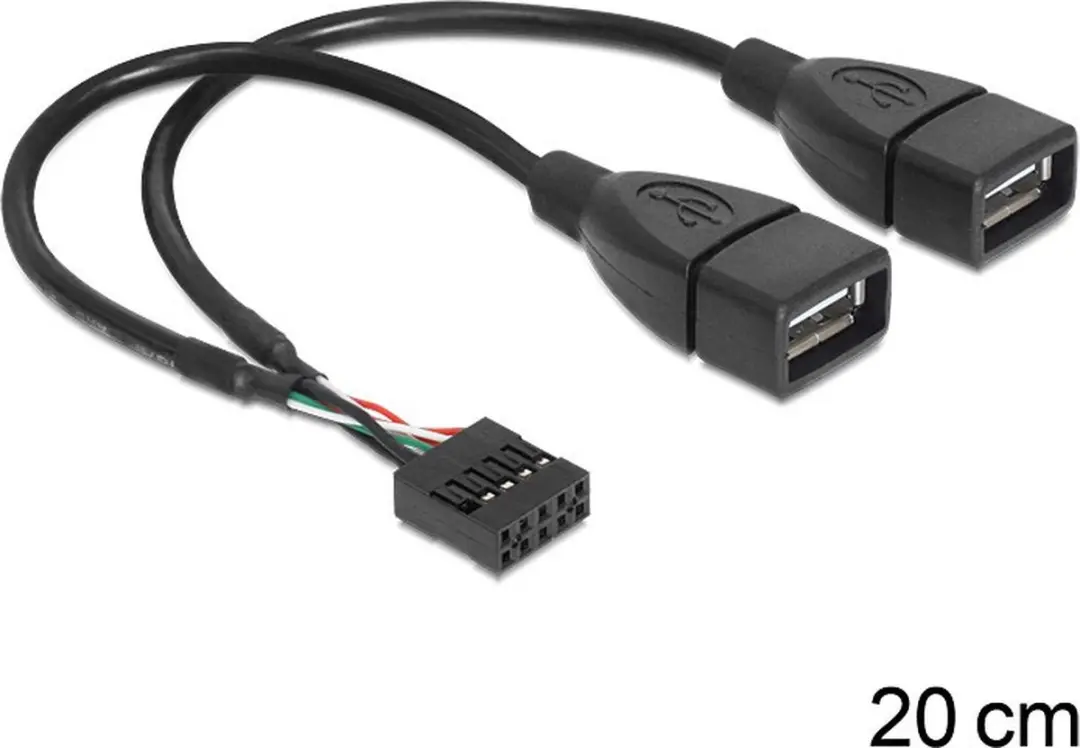 Delock USB 2.0 Kabel Pinheader Vrouwelijk naar 2x USB-A Vrouwelijk 20cm - Zwart