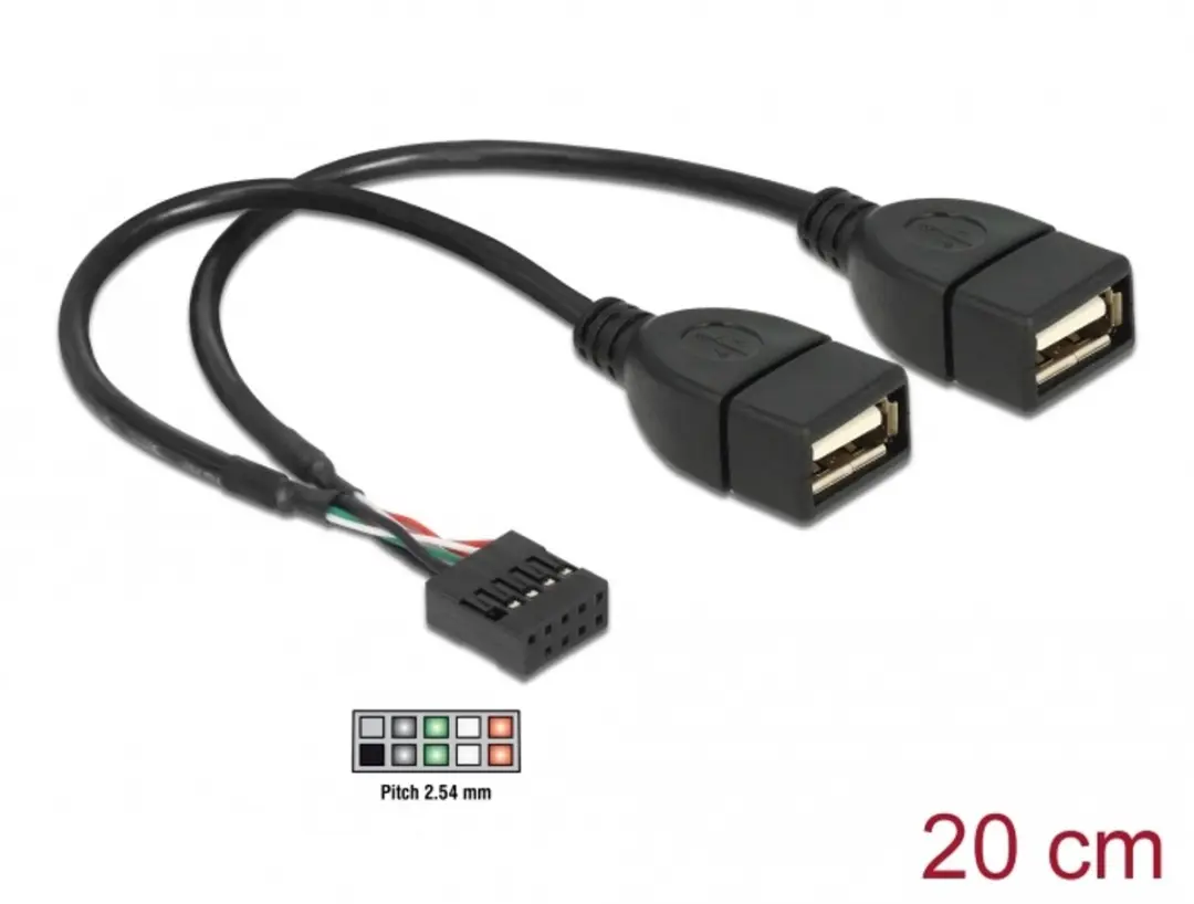 Delock USB 2.0 Kabel Pinheader Vrouwelijk naar 2x USB-A Vrouwelijk 20cm
