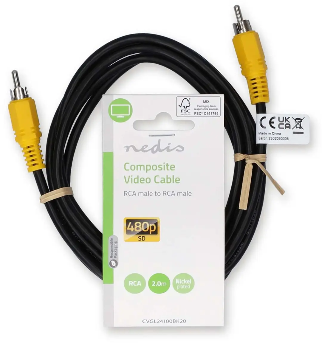 Nedis Composiet Videokabel RCA - 2m - Zwart